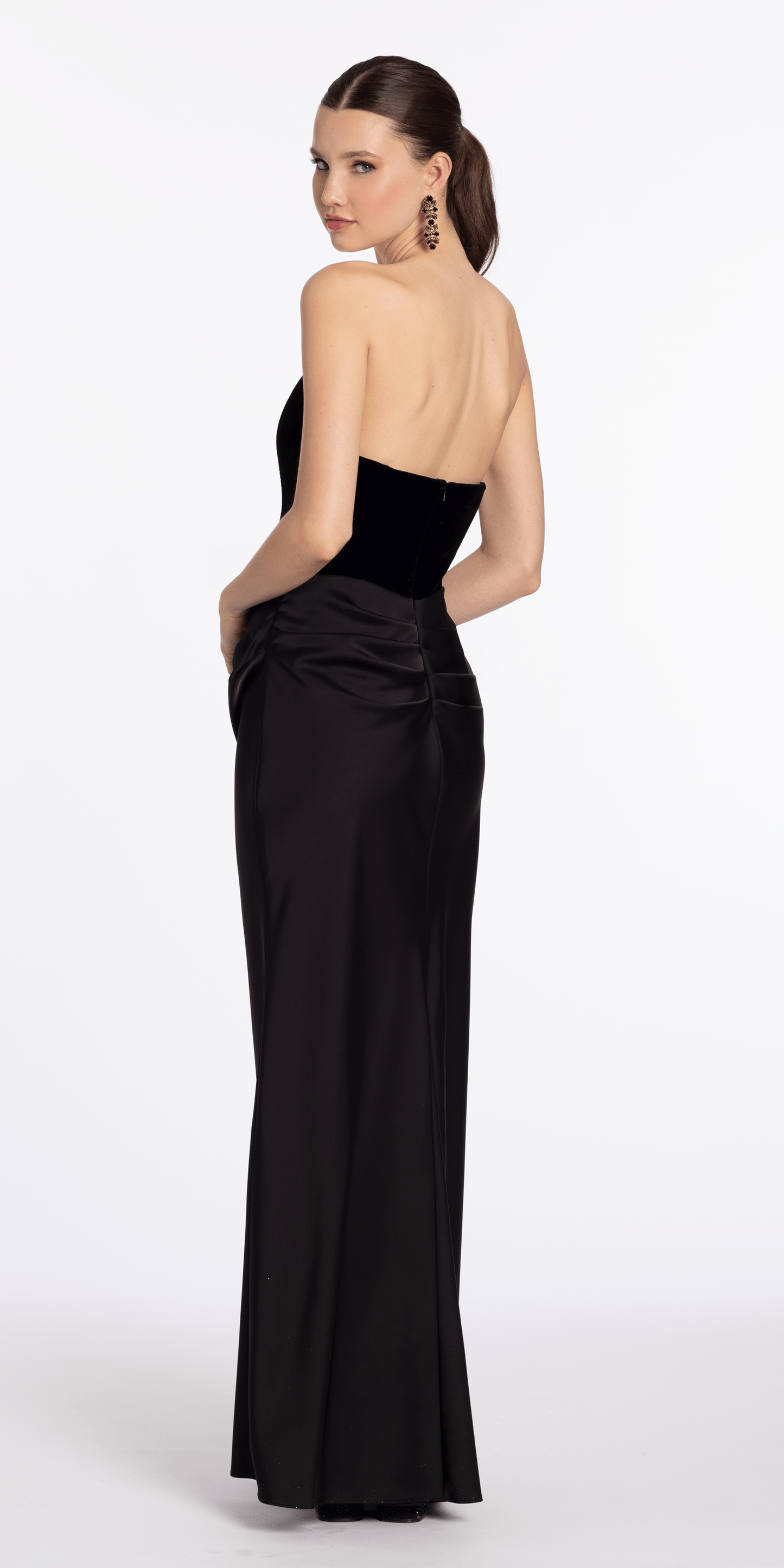 Strapless Velvet Corset Satin Column Dress with Ruching - Camille La Vie