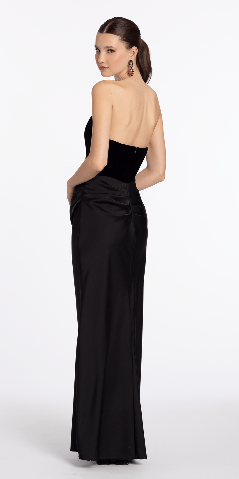Strapless Velvet Corset Satin Column Dress with Ruching - Camille La Vie