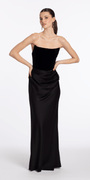 Strapless Velvet Corset Satin Column Dress with Ruching - Camille La Vie
