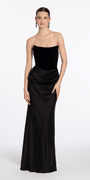 Strapless Velvet Corset Satin Column Dress with Ruching - Camille La Vie