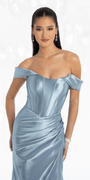 Stretch Satin Off the Shoulder Corset Trumpet Dress Image 2