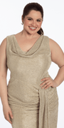 Camille La Vie Metallic Cowl Neck Column Dress with Ruching and Trendril