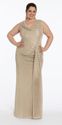 Camille La Vie Metallic Cowl Neck Column Dress with Ruching and Trendril plus / 14 / gold
