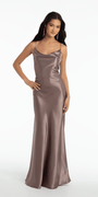 taupe/size/4/missy/Camille La Vie/Open Tie Back Satin Cowl Neck Column Dress /front