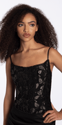 Camille La Vie Strapless Burnout Corset Lace Up Back Satin Column Dress