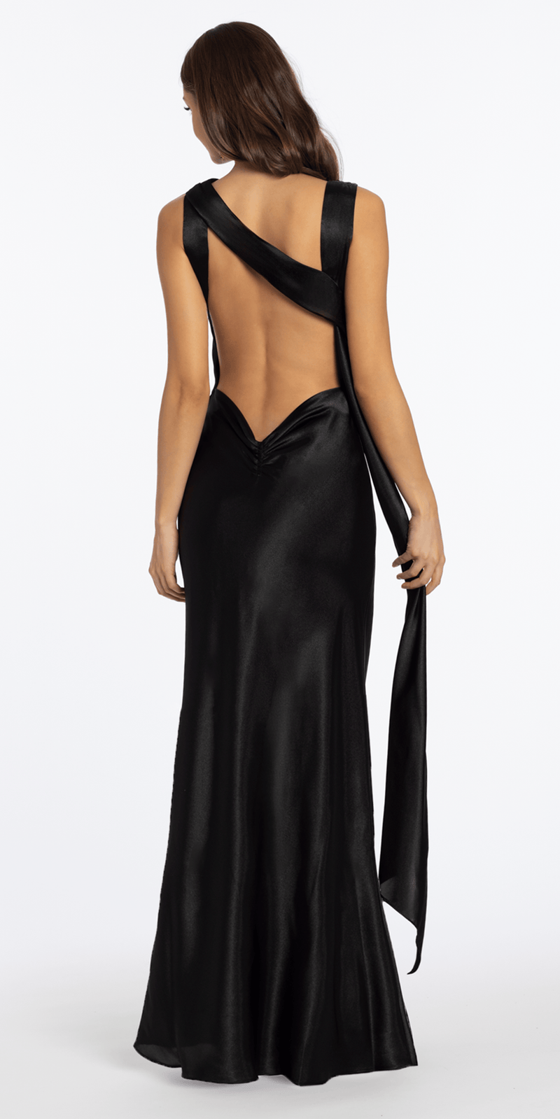 Satin Cowl Neck Open Back Column Dress missy / 6 / Black
