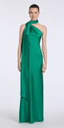 Satin One Shoulder Column Dress with a Mock Wrap Scarf
