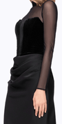 Camille La Vie Mock Neck Illusion Long Sleeve Velvet and Satin Column Dress