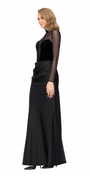 black/size/4/missy/Camille La Vie/Mock Neck Illusion Long Sleeve Velvet and Satin Column Dress/side