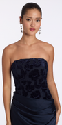 navy/size/2/missy/Camille La Vie/Square Neck Velvet Illusion Corset Satin Column Dress/closeup