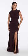 brown/size/4/missy/Camille La Vie/Jersey Jewel Neck Cap Sleeve Column Dress with Studs/front alt