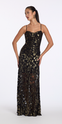 black-gold/size/4/missy/Camille La Vie/Mesh Foil Burnout Dress with Basque Waist/front alt 2