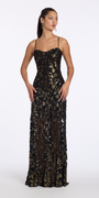 black-gold/size/4/missy/Camille La Vie/Mesh Foil Burnout Dress with Basque Waist/front alt 