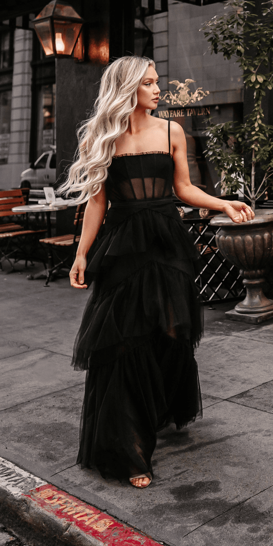 Sheer Mesh Corset Tiered A Line Dress – Camille La Vie