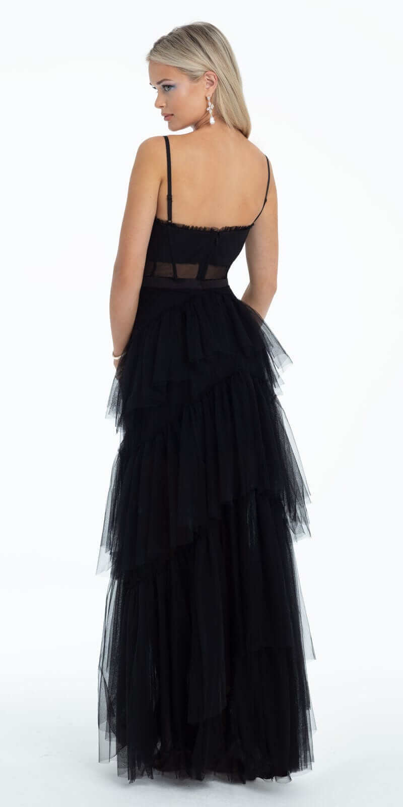 Sheer Mesh Corset Tiered A Line Dress Image 3