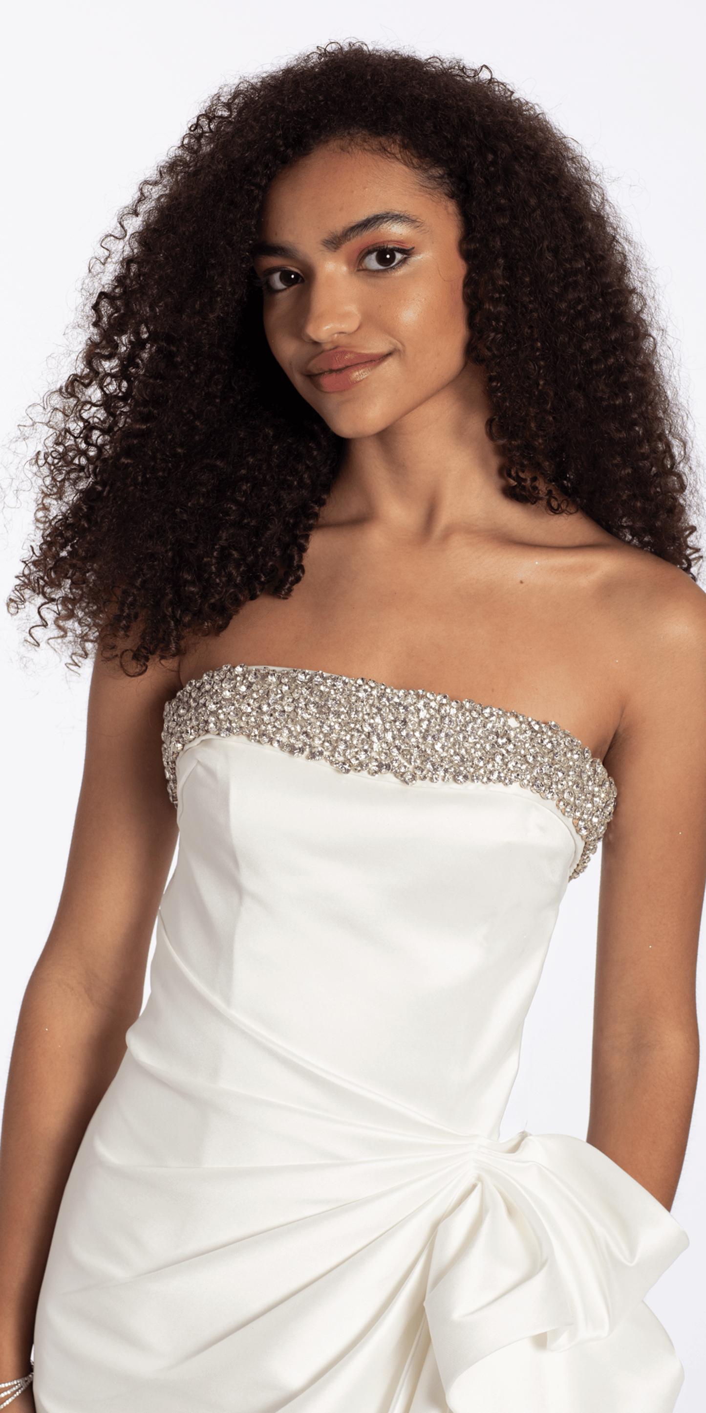 Camille La Vie Embellished Strapless Mikado Midi Dress with Ruching