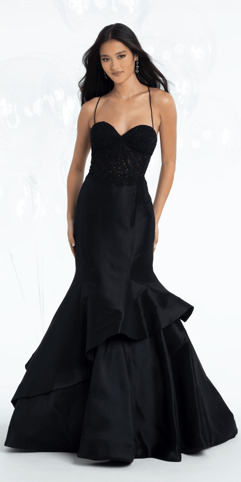 Taffeta Strappy Back Embroidered Corset Mermaid Dress Camille La Vie Taffeta Strappy Back Embroidered Corset Mermaid Dress Camille La Vie