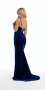 Velvet Beaded Drape Front Side Slit Trumpet Dress Image 2