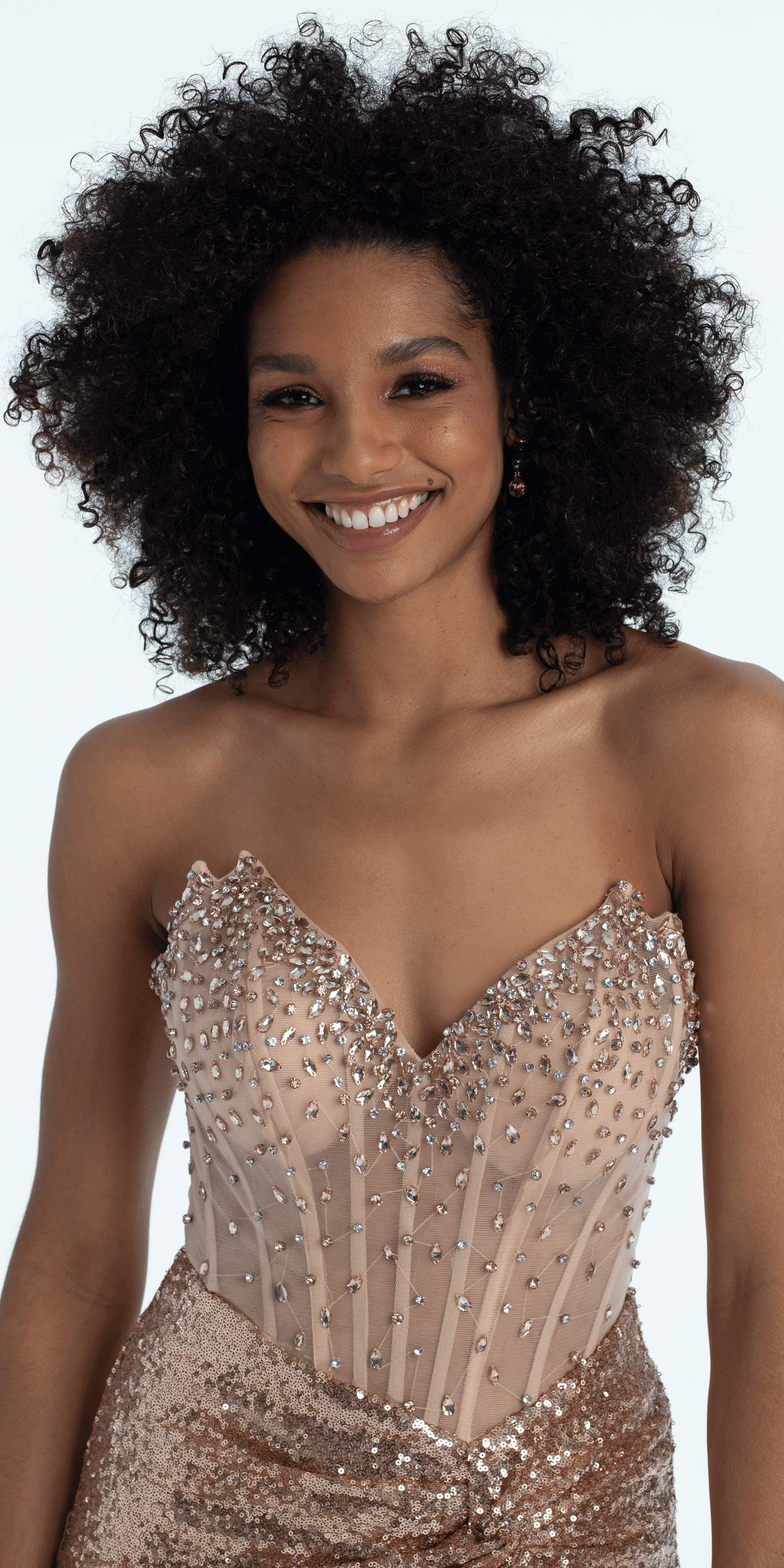 Sweetheart Beaded Corset Trumpet Dress with Sequin Skirt missy / 4 / rose-gold
