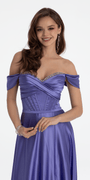 Satin Off the Shoulder Corset Ballgown with Rhinestone Edging Image 4