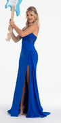 Beaded Corset Lace Up Back Trumpet Dress with Side Drape Image 2