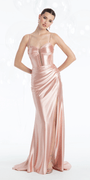 blush/size/4/missy/l Camille La Vie/Peated Plunge Stretch Satin Column Dress with Side Ruching /front alt 1