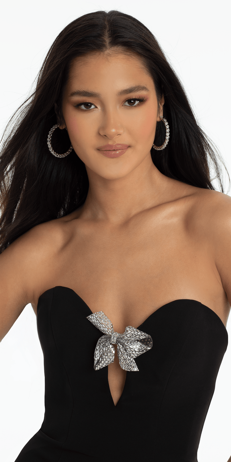 Strapless Crepe Trumpet Dress with Organza Bow Back and Shawl Image 2