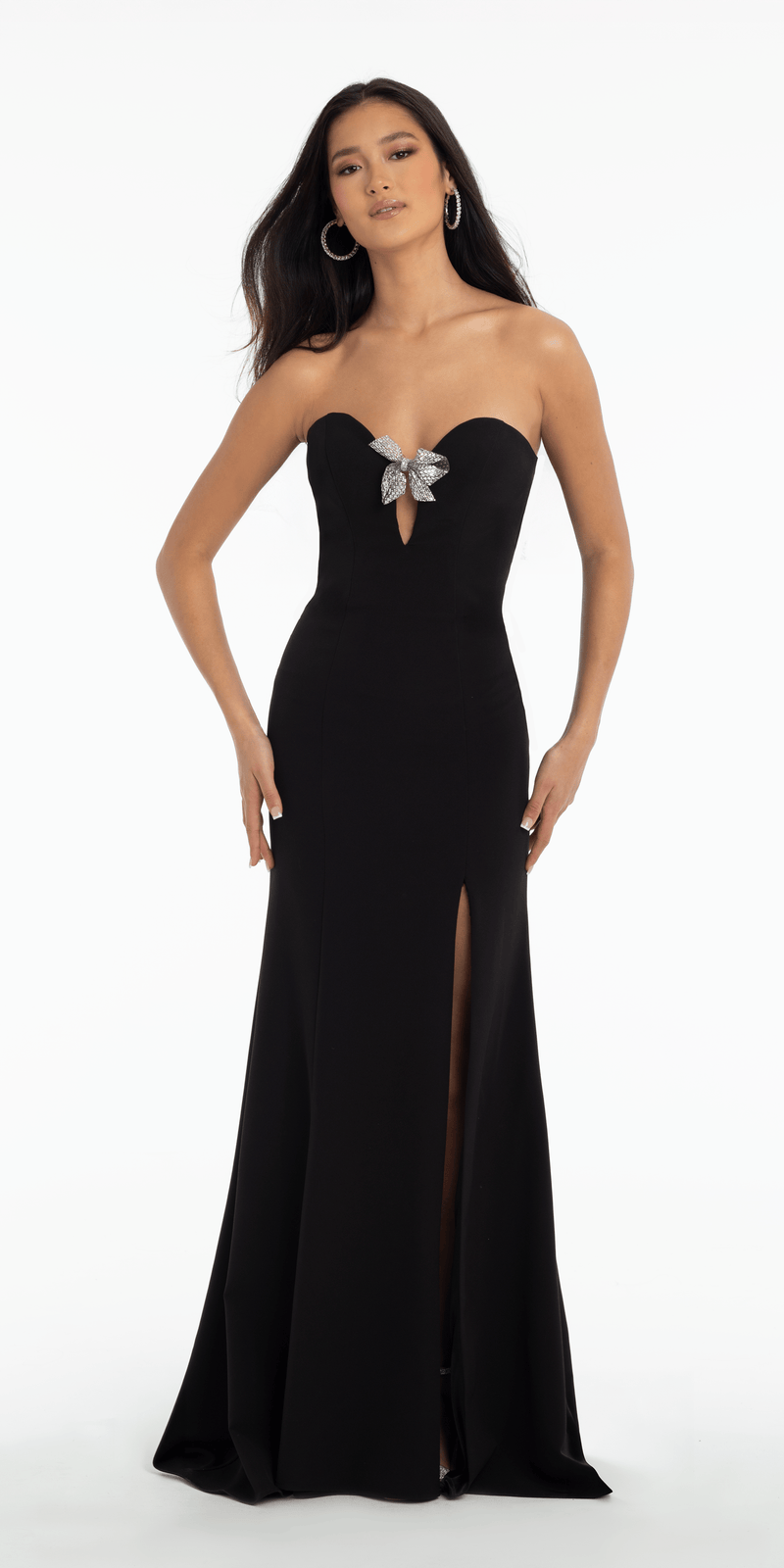 Strapless Crepe Trumpet Dress with Organza Bow Back and Shawl missy / 6 / Black