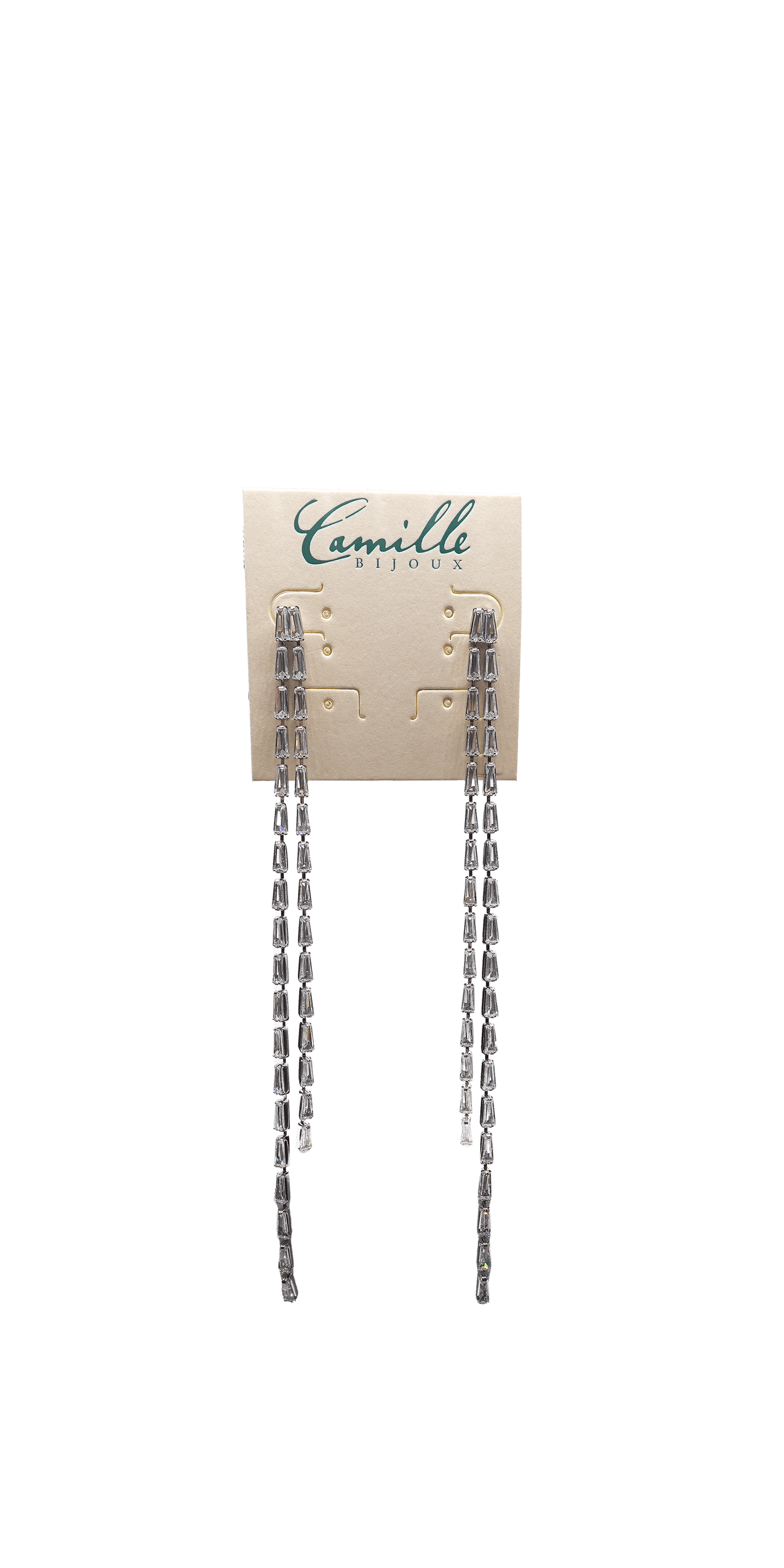 Camille La Vie Baguette Extra Long Double Strand Earrings OS / silver