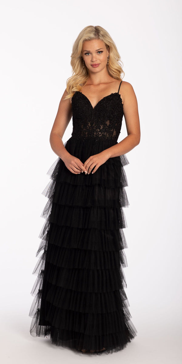 Mesh Tiered Corset Keyhole Back Ballgown Image 1