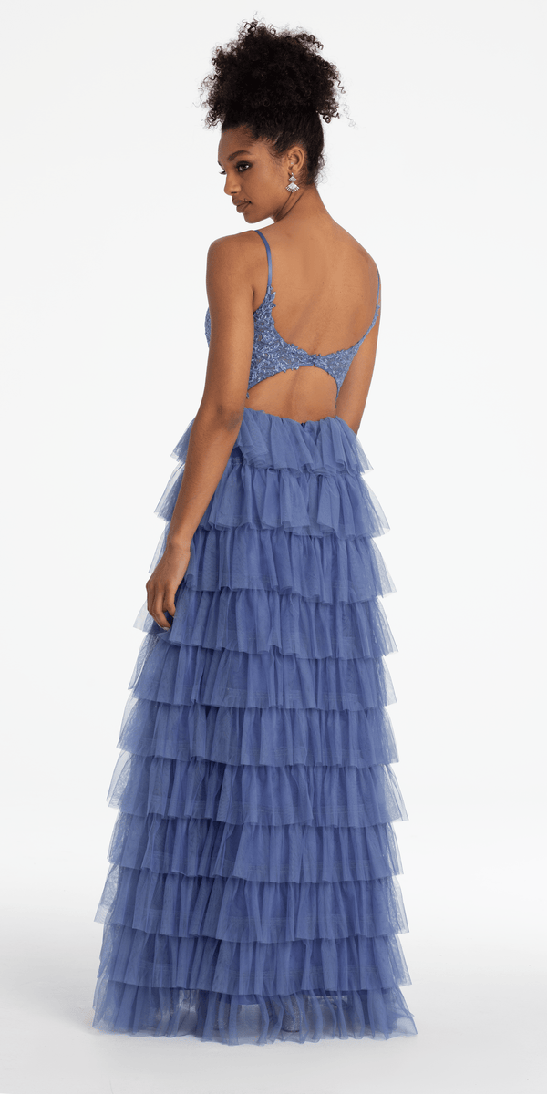 Mesh Tiered Corset Keyhole Back Ballgown Image 2
