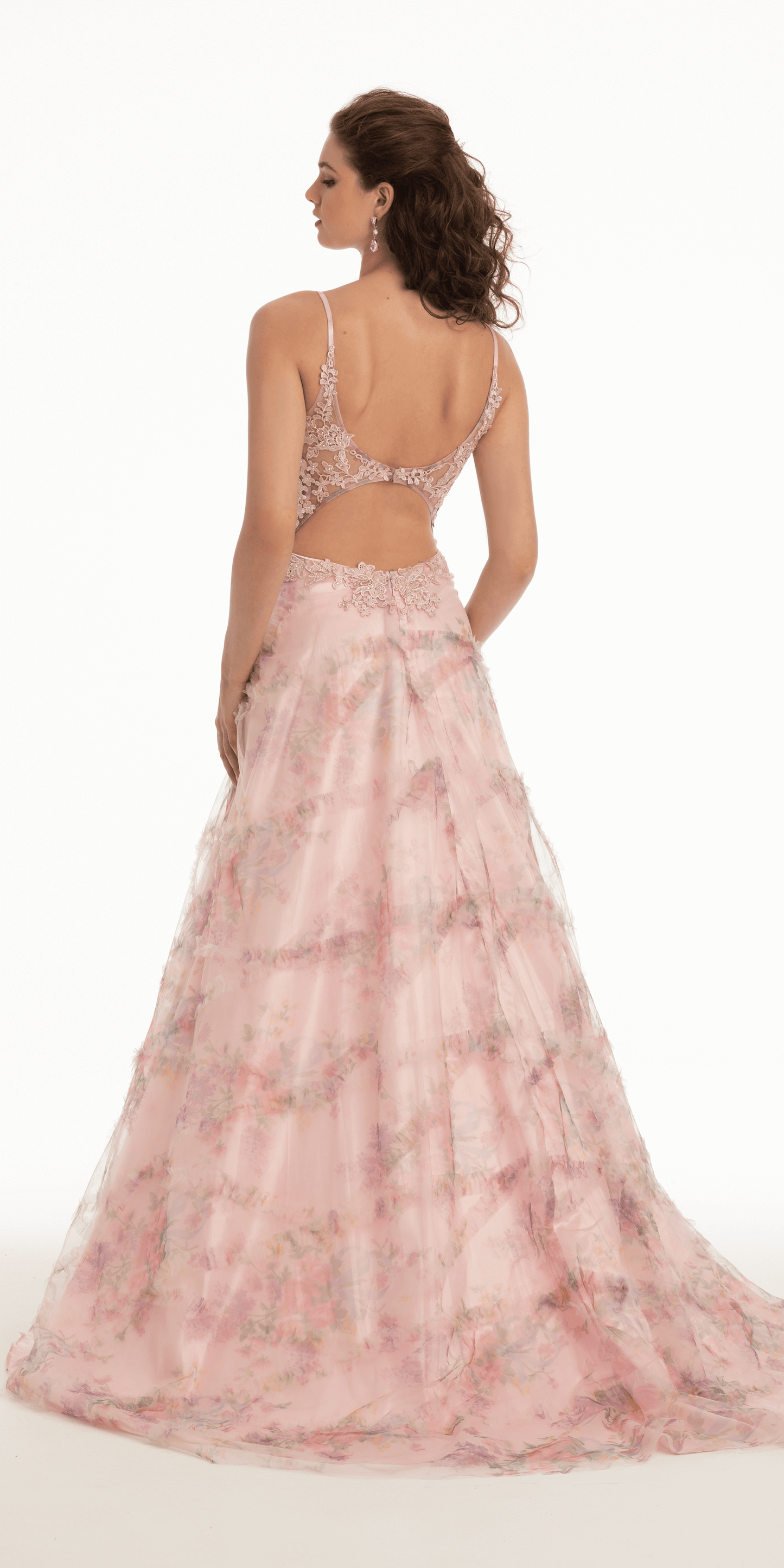 Camille La Vie Sweetheart Embroidered Tulle Print A Line Dress with Keyhole Back