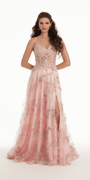 Sweetheart Embroidered Tulle Print A Line Dress with Keyhole Back Image 1