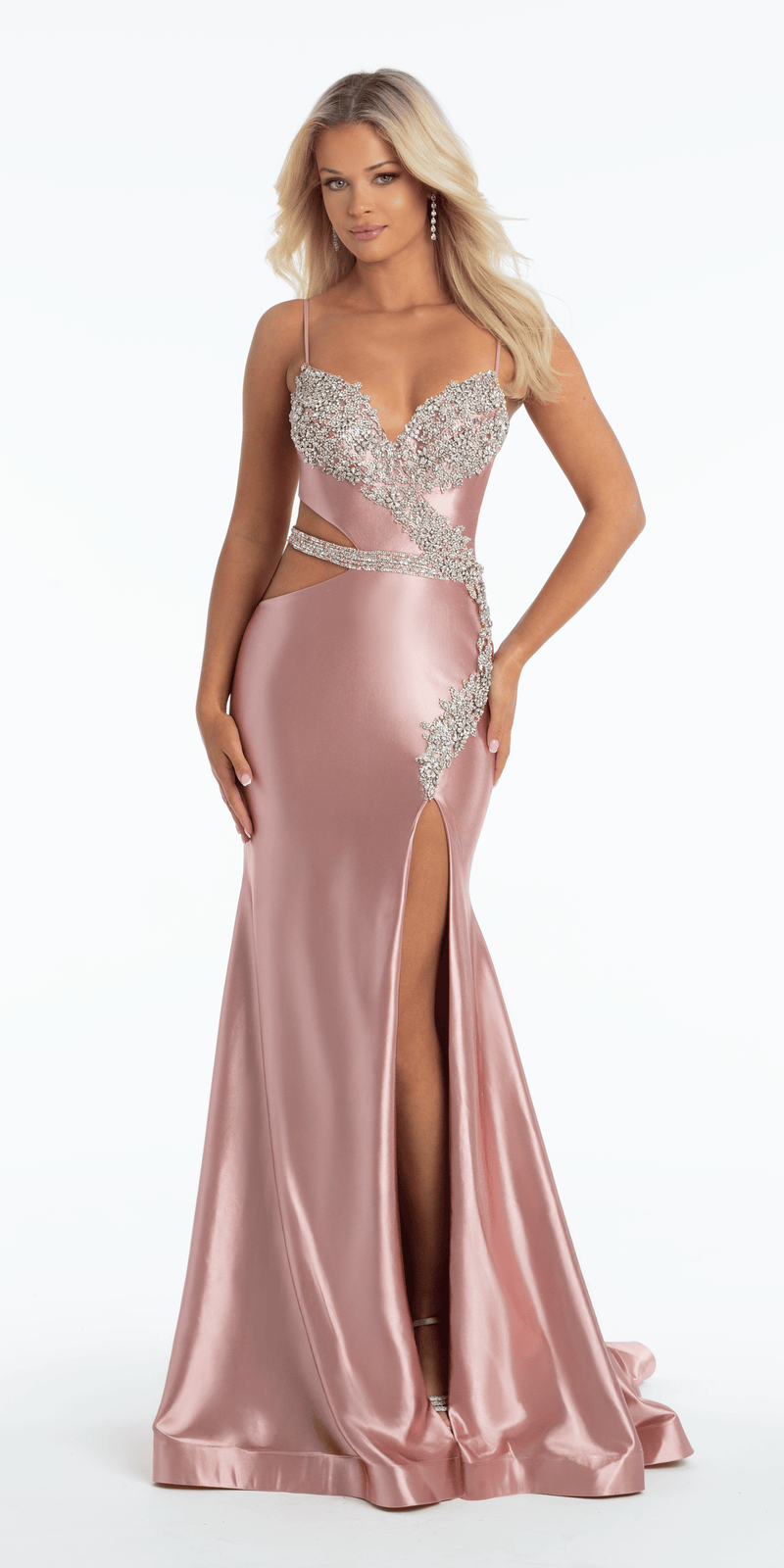 Rhinestone Encrusted Satin Sweetheart Cut Out Mermaid Dress Missy / 2 / Pink Rhinestone Encrusted Satin Sweetheart Cut Out Mermaid Dress Missy / 2 / Pink
