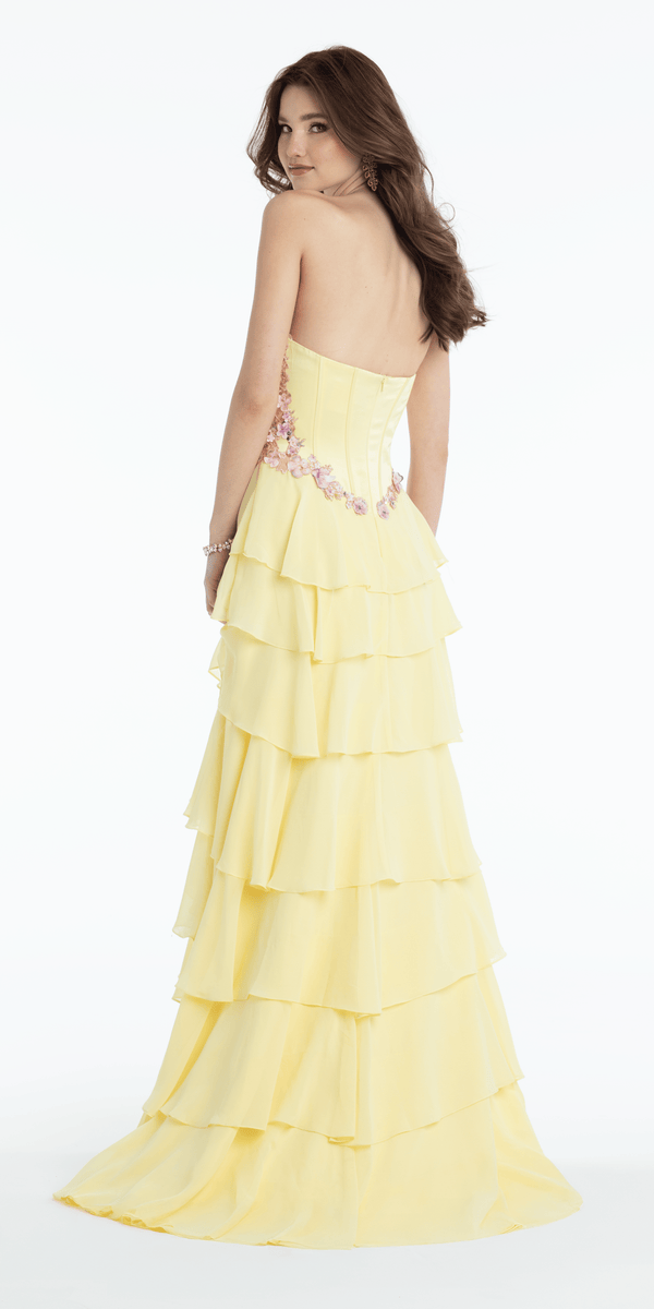 Floral Embellished Drape Corset Tiered Chiffon A Line Dress – Camille