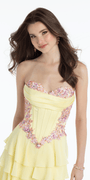 yellow/size/4/missy/Camille La Vie/Floral Embellished Drape Corset Tiered Chiffon A Line Dress/close up