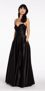 Satin Beaded Drape Corset Ballgown with Side Pockets Image 2