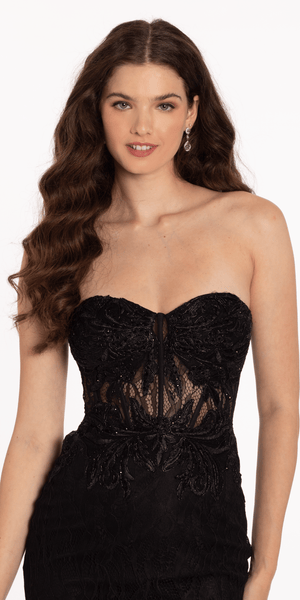 Corset Lace Up Back Bodycon Dress with Embellished Bodice Image 3