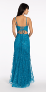 Glitter Mesh V Neck Lace Up Back Trumpet Dress Image 2