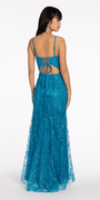 Glitter Mesh V Neck Lace Up Back Trumpet Dress Image 5