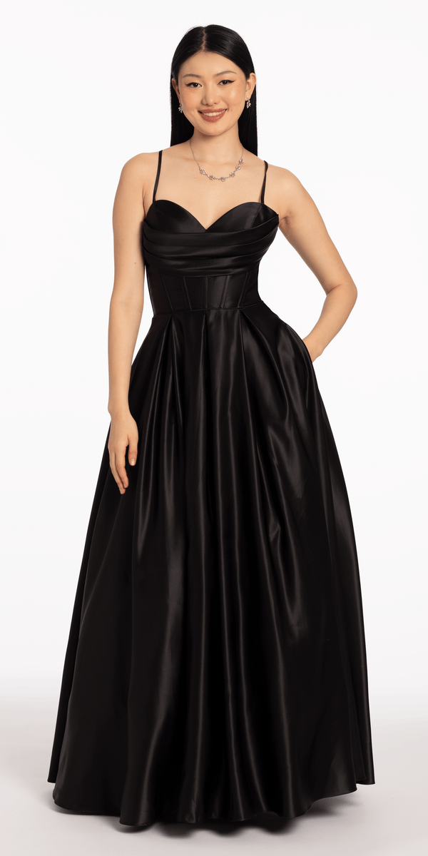 Satin Pleated Sweetheart Lace Up Ballgown with Pockets Image 1