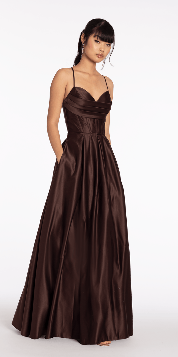 Satin Pleated Sweetheart Lace Up Ballgown with Pockets Image 4