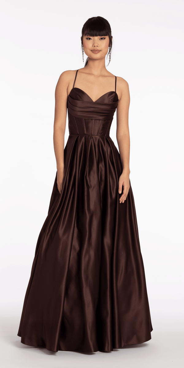 Satin Pleated Sweetheart Lace Up Ballgown with Pockets Image 3