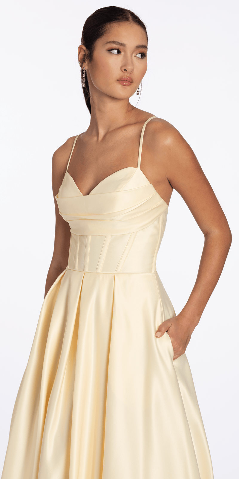 princess polly baby blue dress Satin Pleated Sweetheart Lace Up Ballgown with Pockets – Camille La Vie