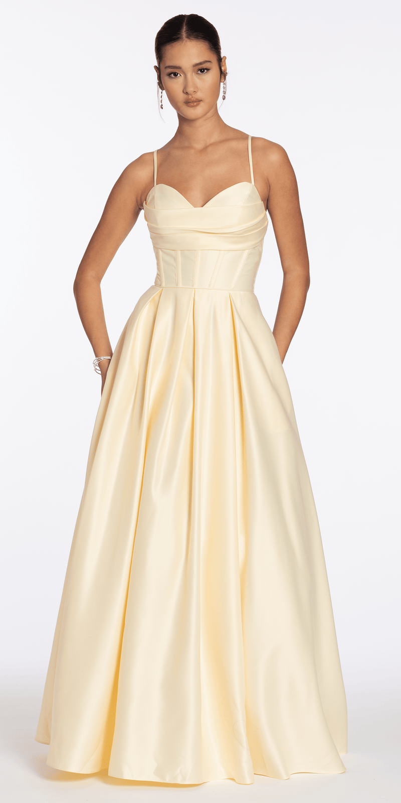 Satin Pleated Sweetheart Lace Up Ballgown with Pockets junior / 16 / butter