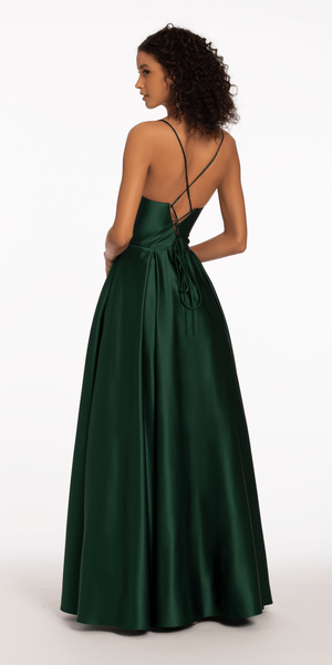 Satin Pleated Sweetheart Lace Up Ballgown with Pockets Image 5
