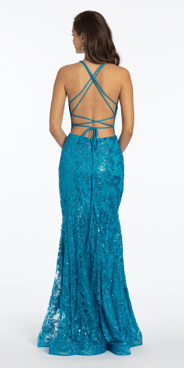 Glitter Corset Lace Up Back Mermaid Dress junior / 2 / aqua