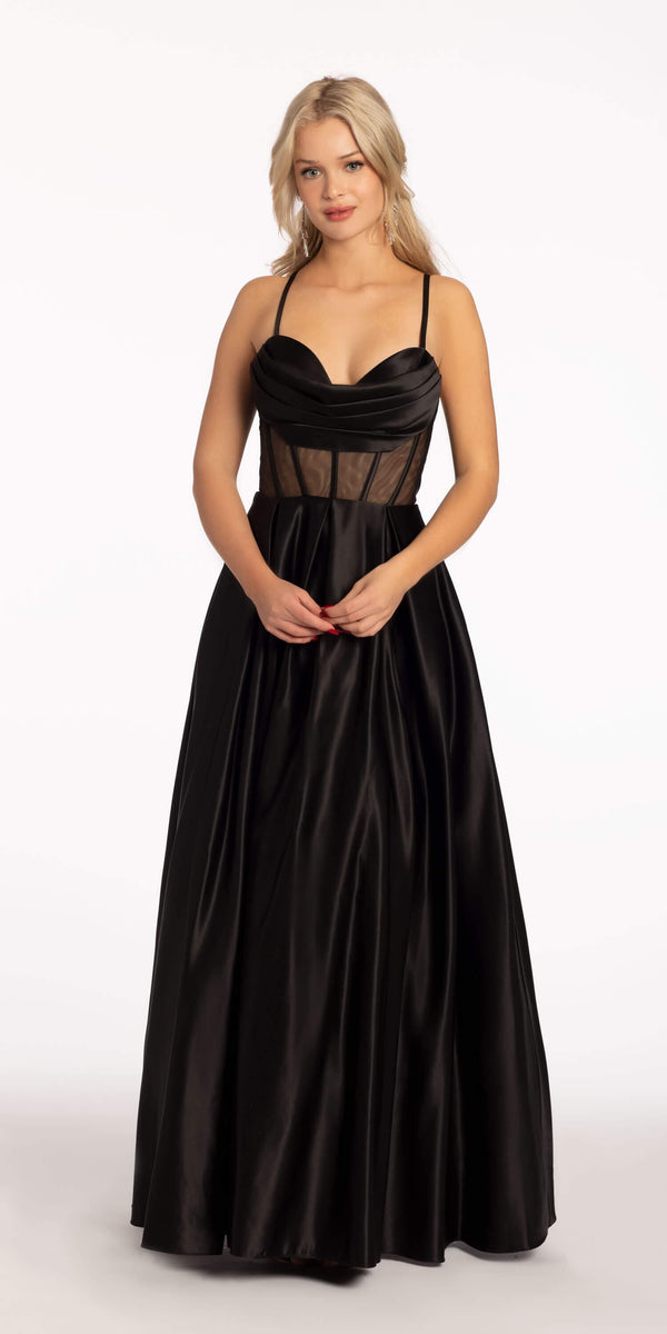 Satin Drape Sheer Corset Ballgown with Pockets Image 1