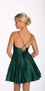 Pleated Satin Fit and Flare Dress with Peek-a-Boo-Bodice Image 2