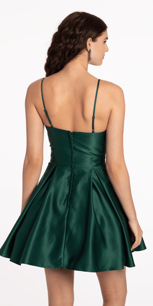 Sweetheart Pleated Satin Fit and Flare Dress with Pockets Image 4